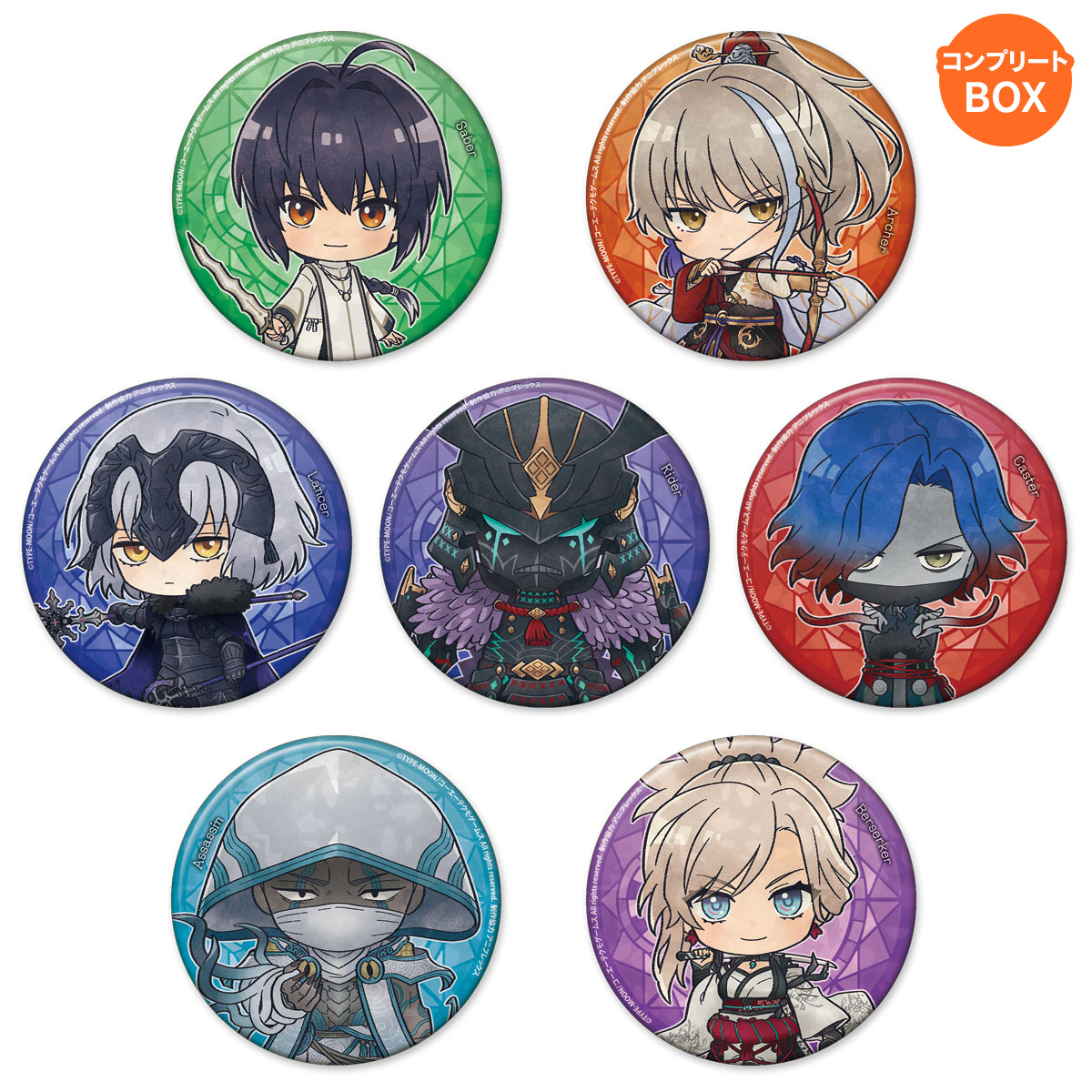 Fate/Samurai Remnant トレーディングミニキャラホログラム缶バッジ サーヴァント【全7種】 コンプリートBOX